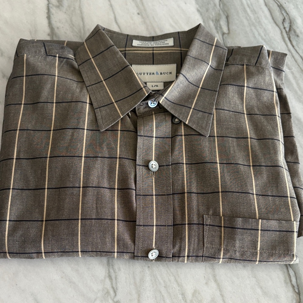 Cutter & Buck Men's Brown Plaid Button Down Shirt